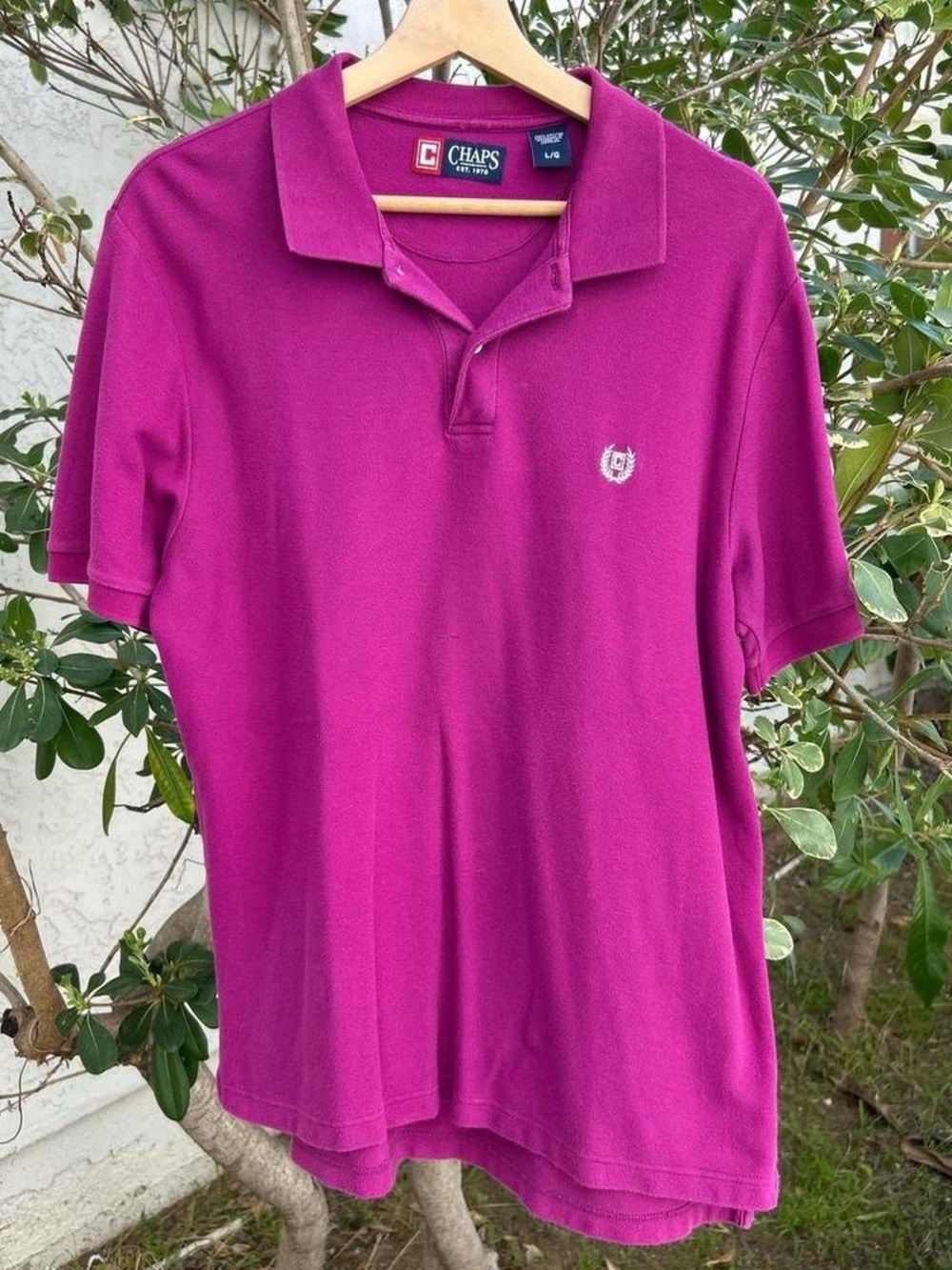 Vintage 2008 Chaps Polo Shirt Large Magenta Pink Embroidered Crest Cotton